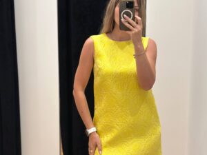 Желтое жаккардовое платье мини Dolce