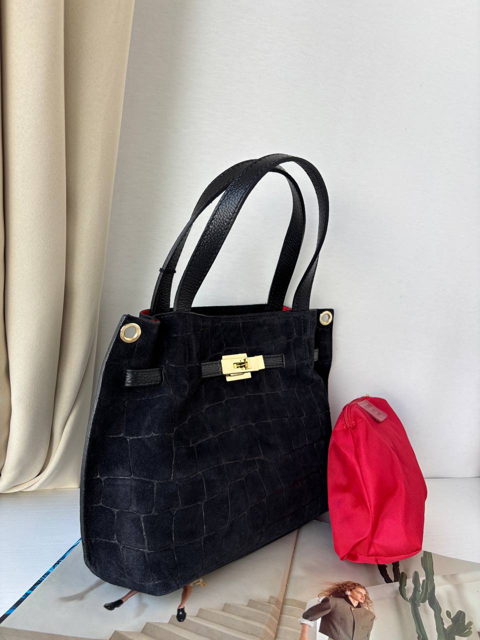 Сумка женская замшевая черная LEATHER