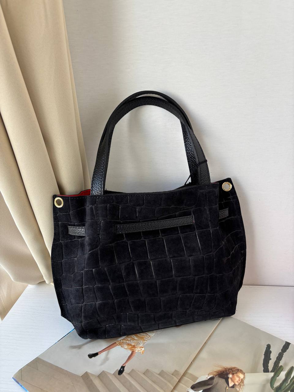 Сумка женская замшевая черная LEATHER