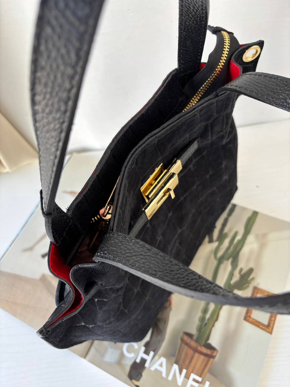 Сумка женская замшевая черная LEATHER