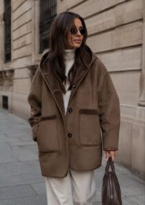 Дубленка женская с капюшоном Mix