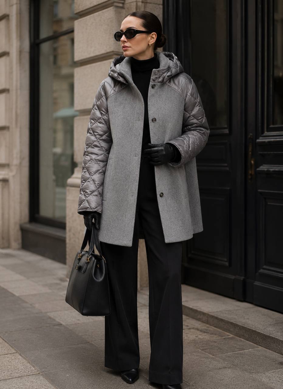 Пальто комбинированное с капюшоном MaxMara