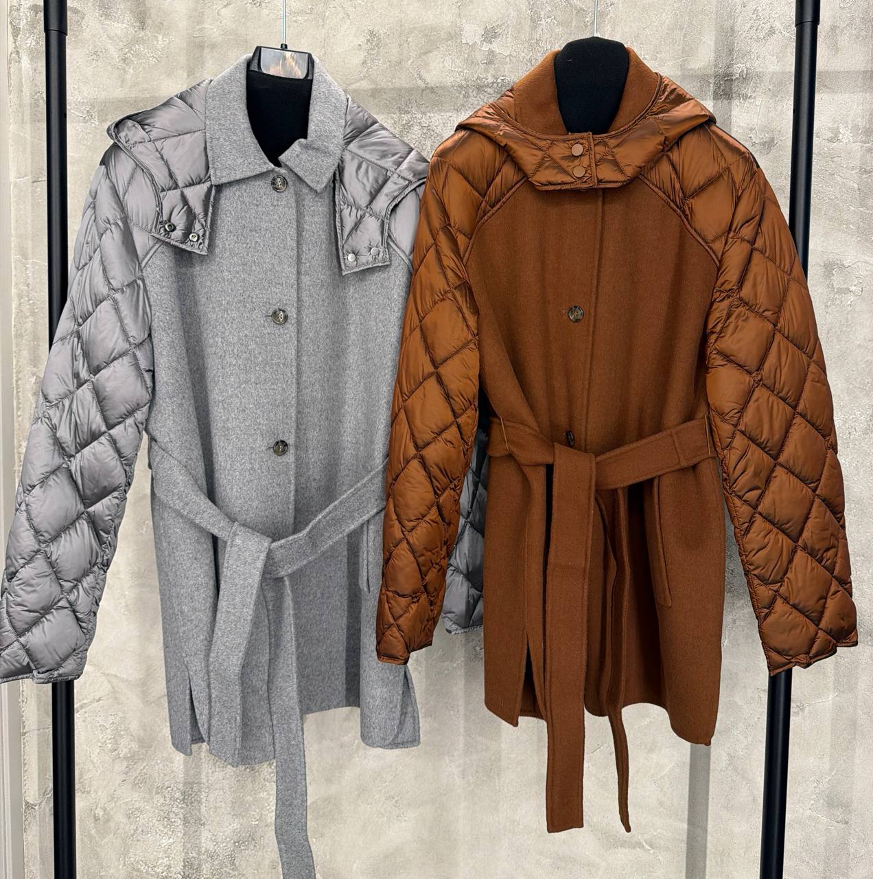 Пальто комбинированное с капюшоном MaxMara
