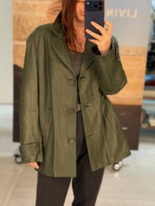 Кожаная куртка-пиджак оливковая MaxMara