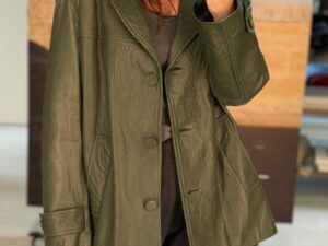 Кожаная куртка-пиджак оливковая MaxMara