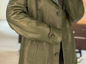 Кожаная куртка-пиджак оливковая MaxMara — фото 1 Кожаная куртка-пиджак оливковая MaxMara