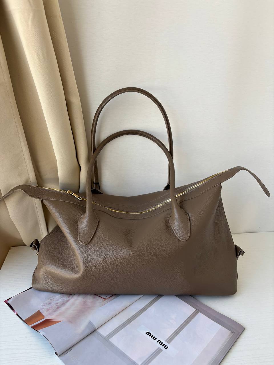Кожаная сумка тоут тауп LEATHER