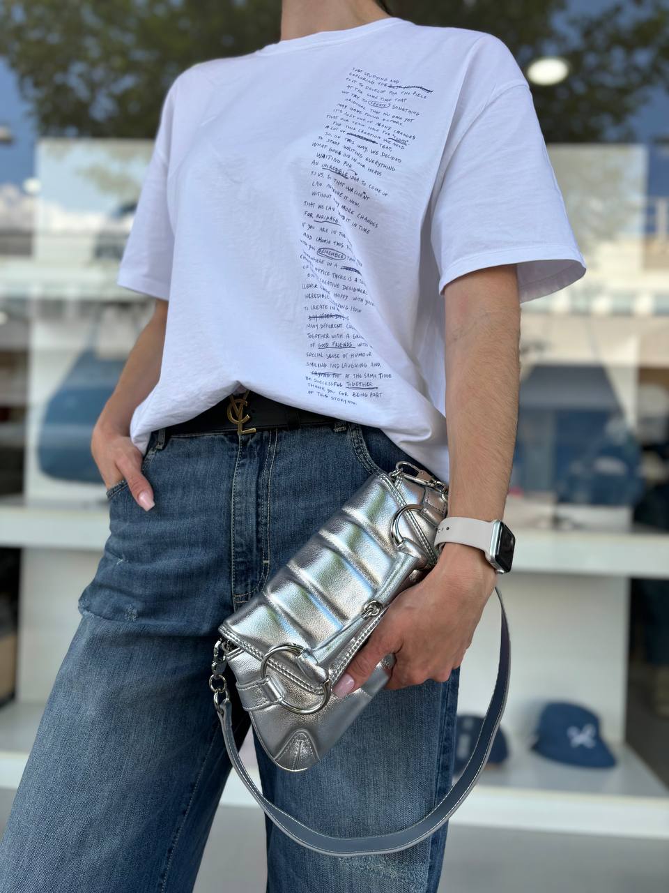Сумка женская серебристая металлик LEATHER