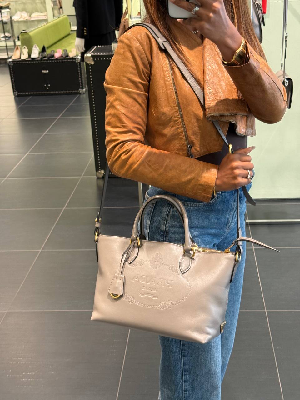 Кожаная сумка тоут Prada Prada