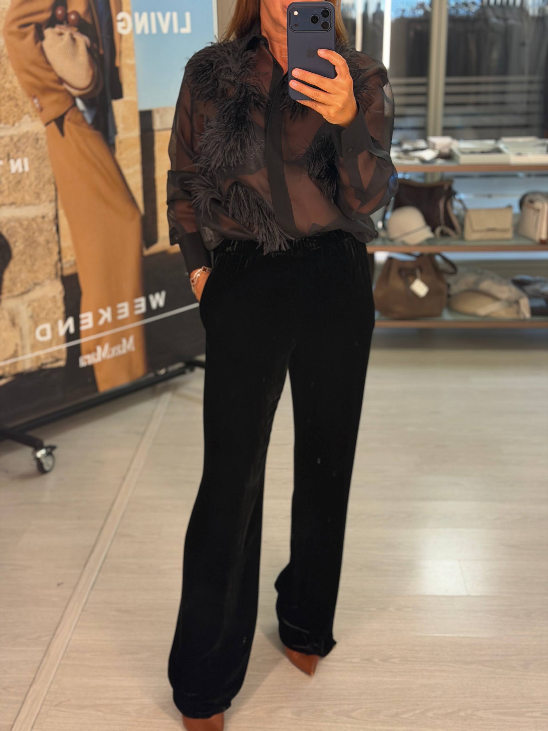 Блуза черная с перьями MaxMara