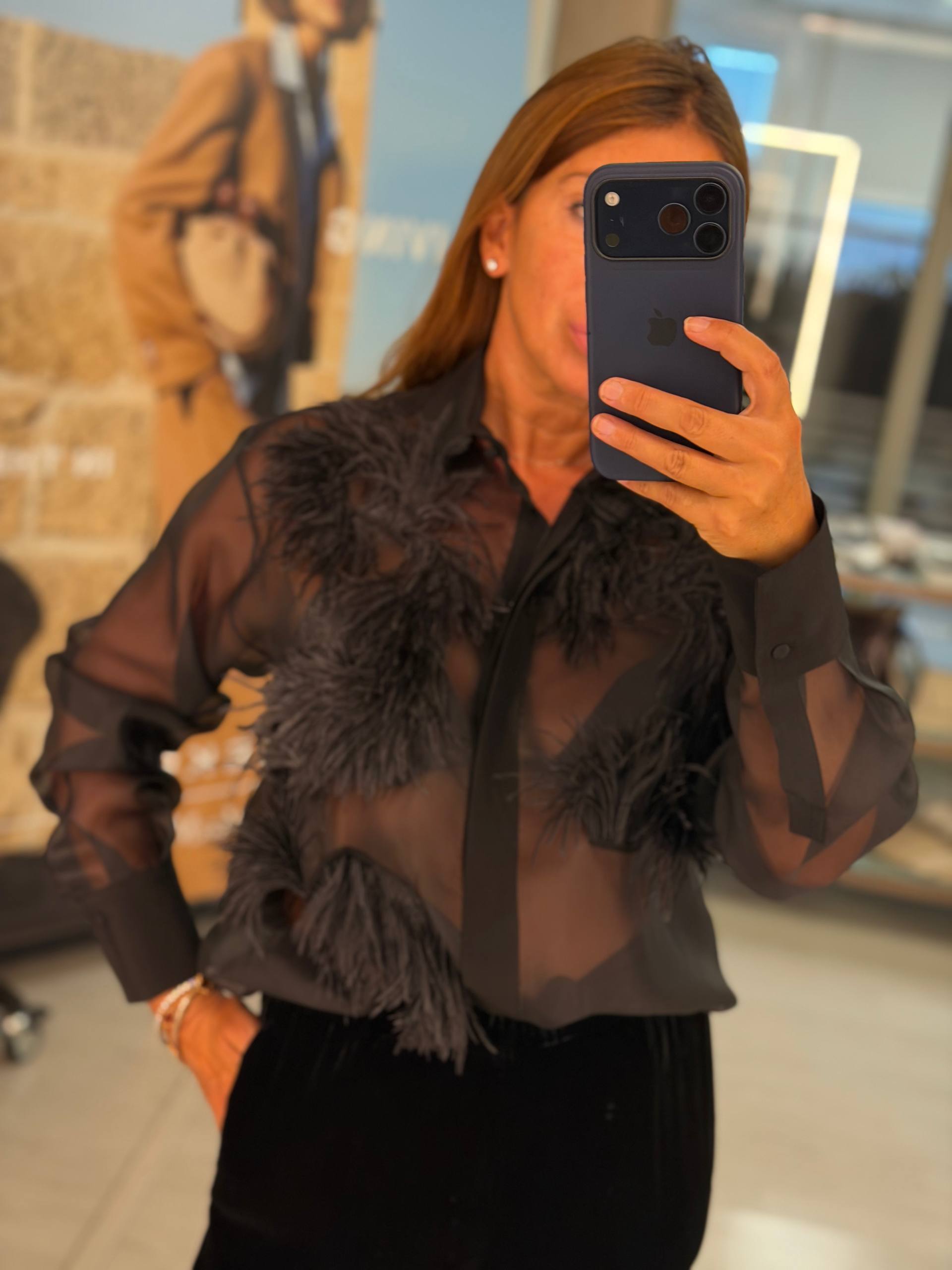 Блуза черная с перьями MaxMara