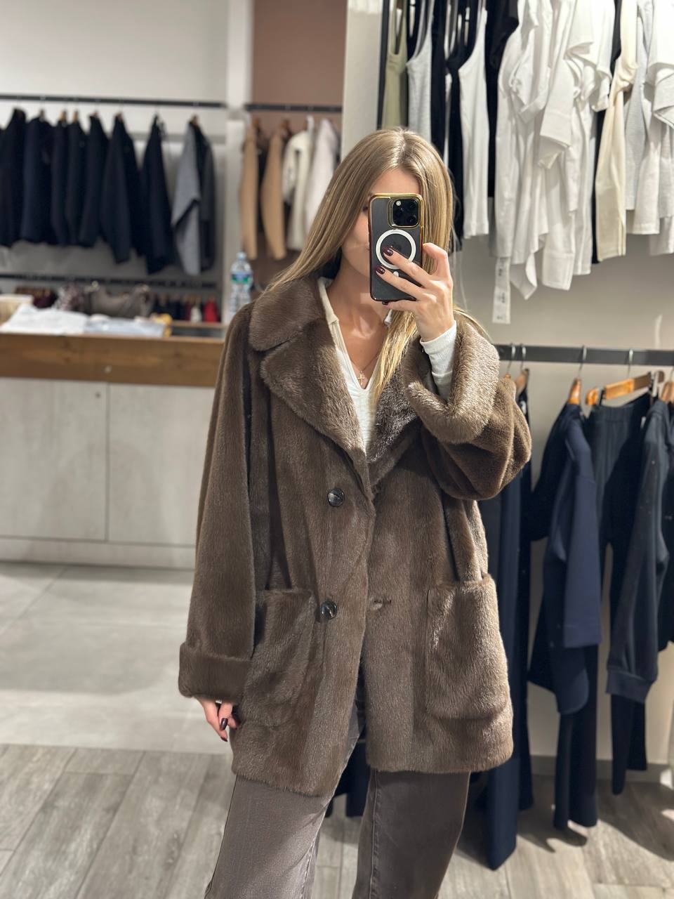 Полупальто из экомеха Seventy MaxMara