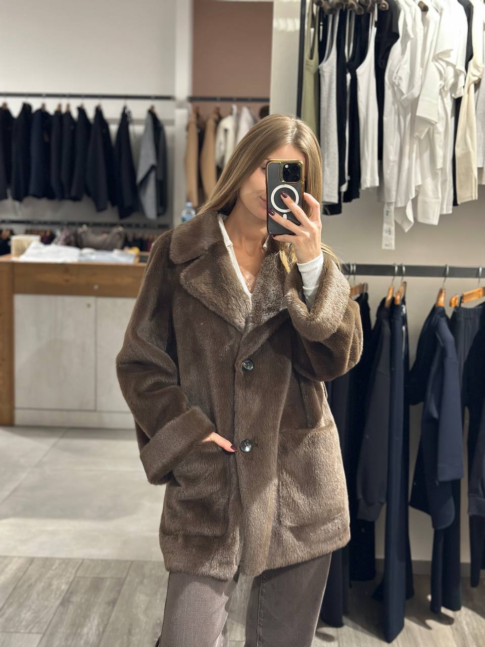 Полупальто из экомеха Seventy MaxMara