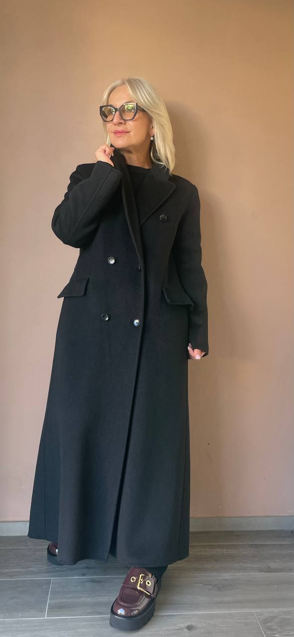 Пальто двубортное макси черное MaxMara