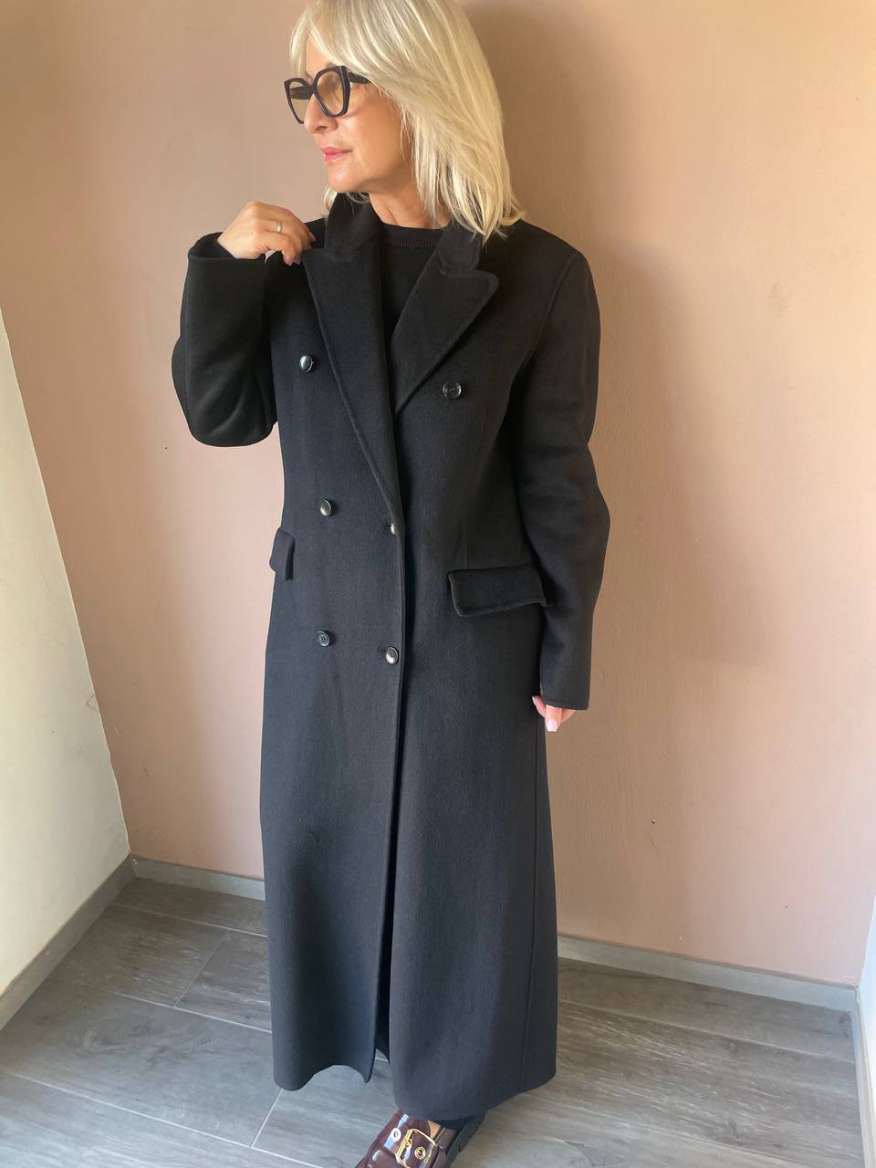 Пальто двубортное макси черное MaxMara