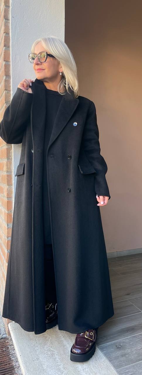 Пальто двубортное макси черное MaxMara
