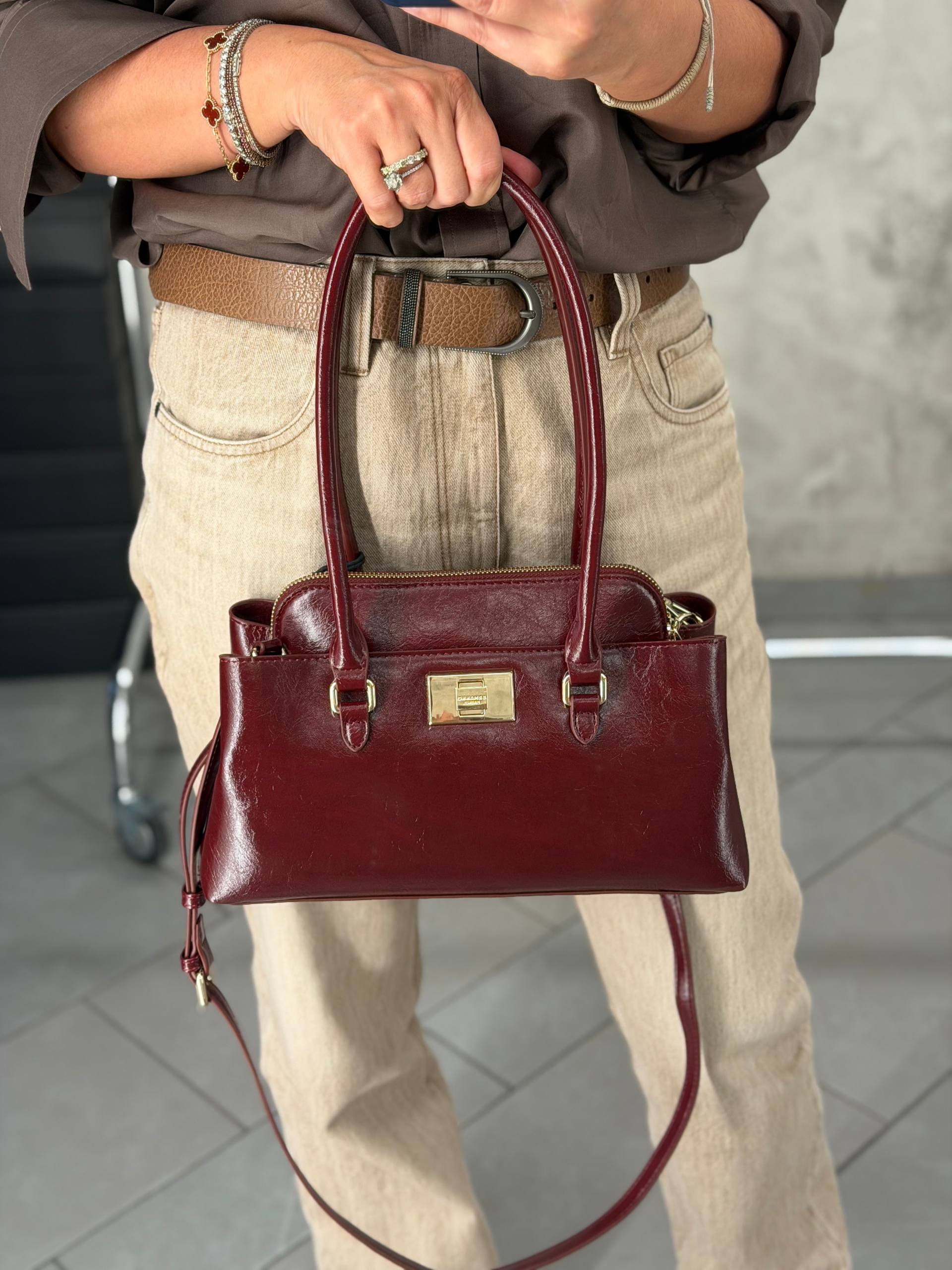 Кожаная сумка бордового цвета MaxMara