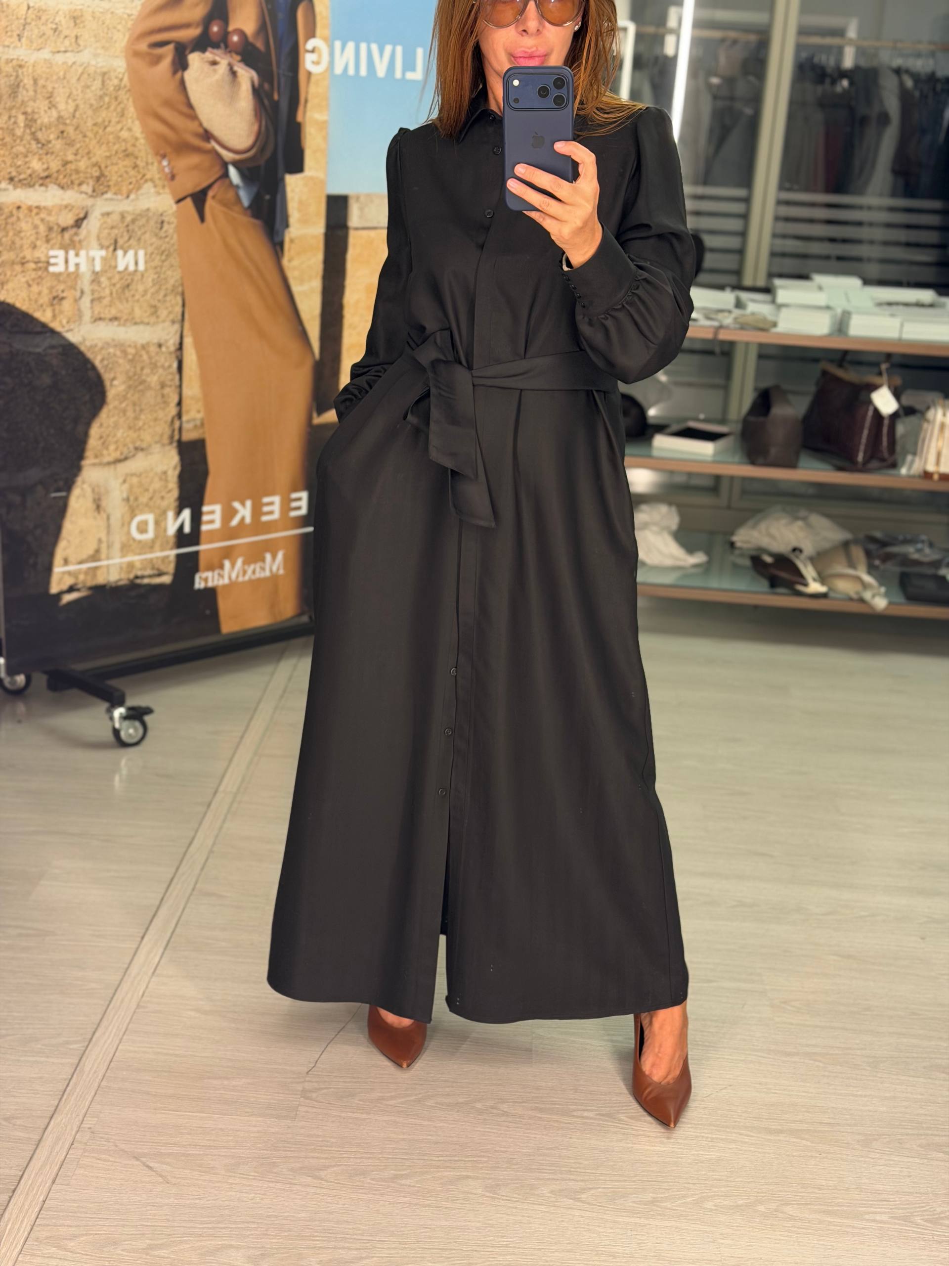 Платье-рубашка макси черное MaxMara