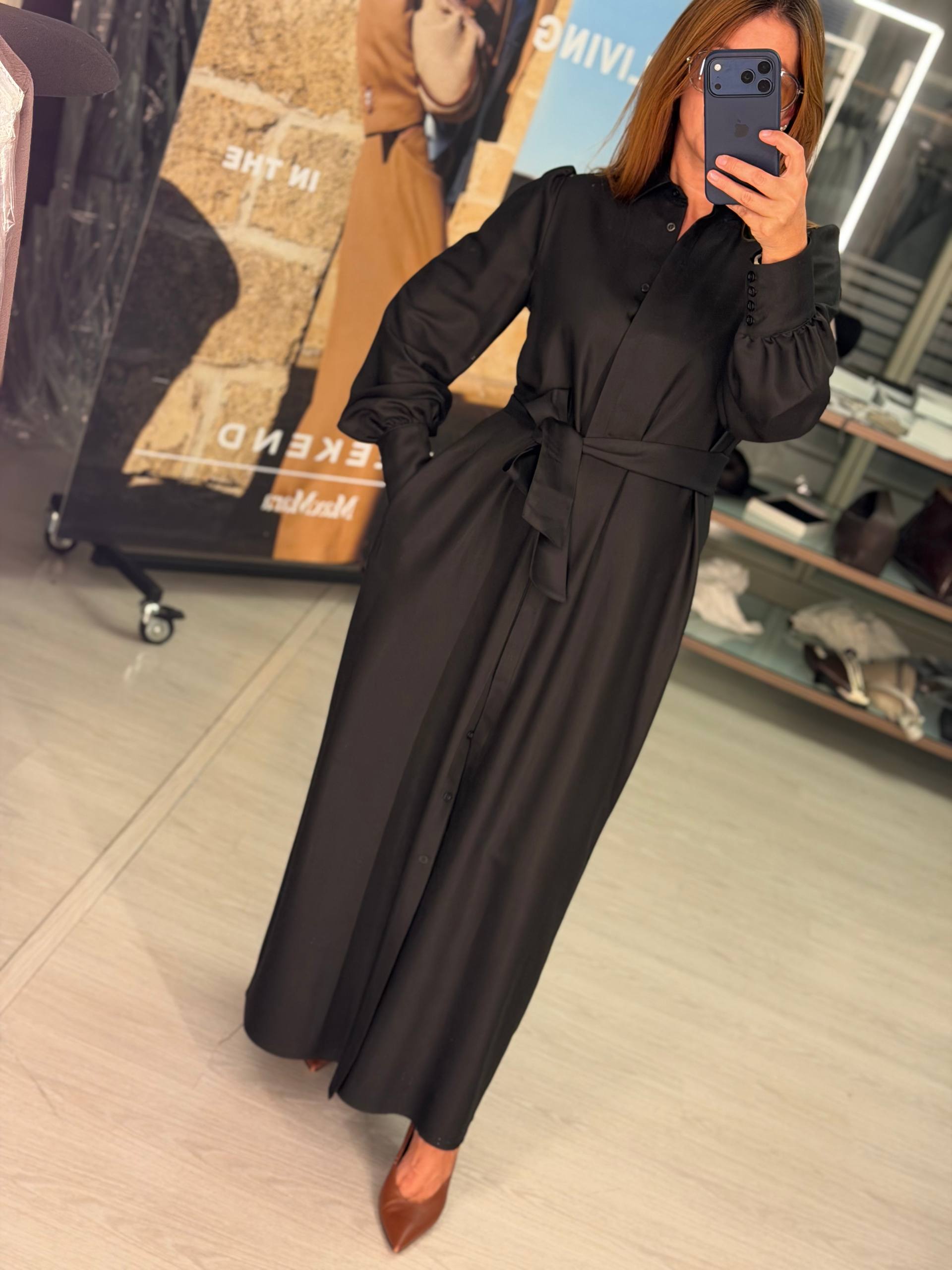 Платье-рубашка макси черное MaxMara