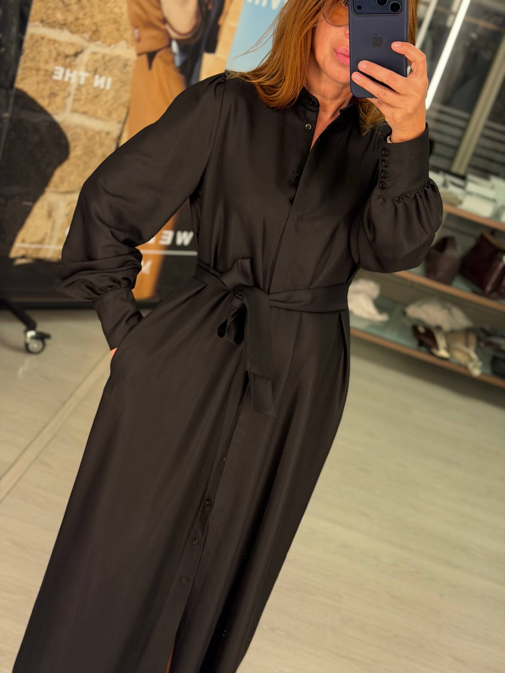 Платье-рубашка макси черное MaxMara